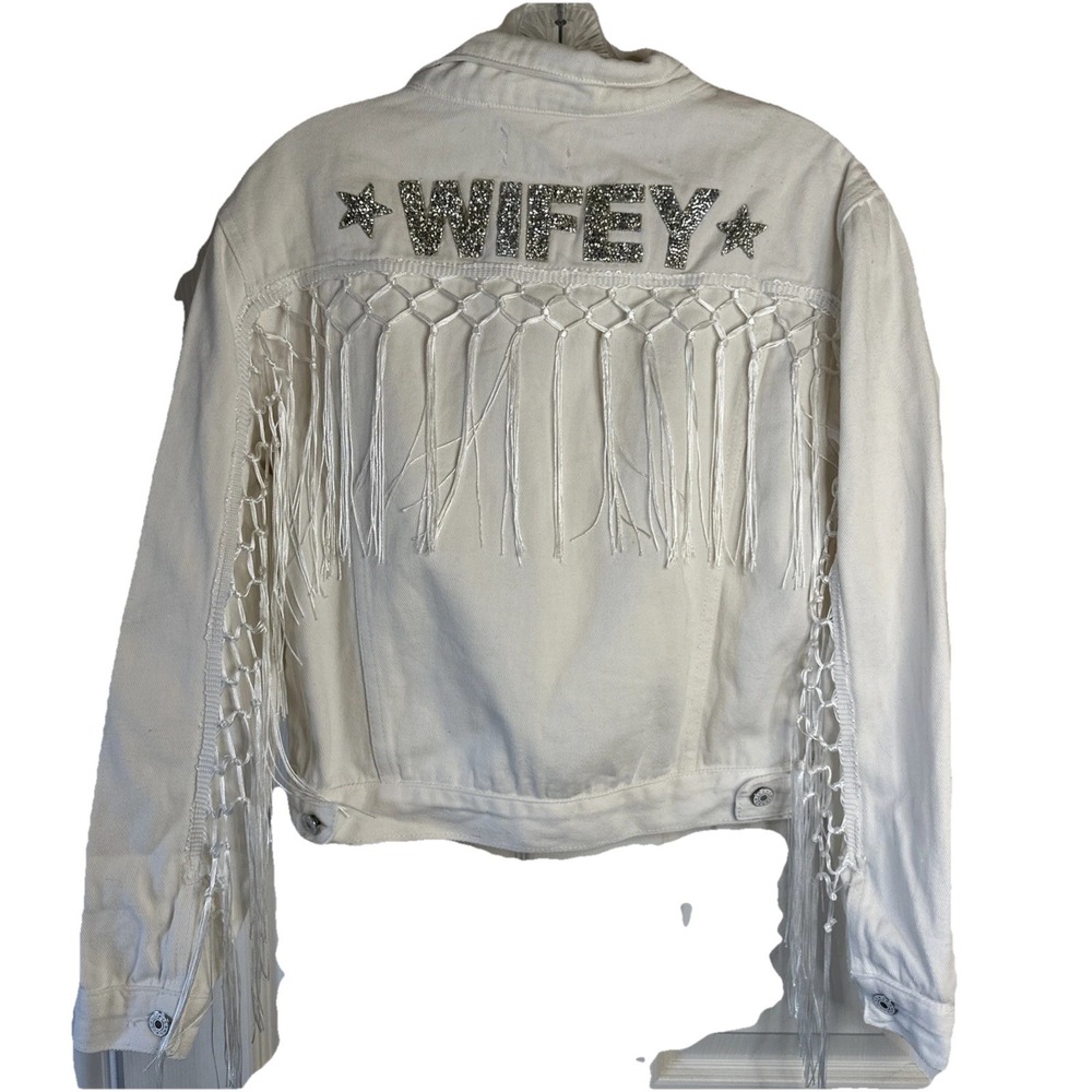 Event Blossom Cowgirl Detailed Fringe Cropped Jacket PTCL Sz L/XL White